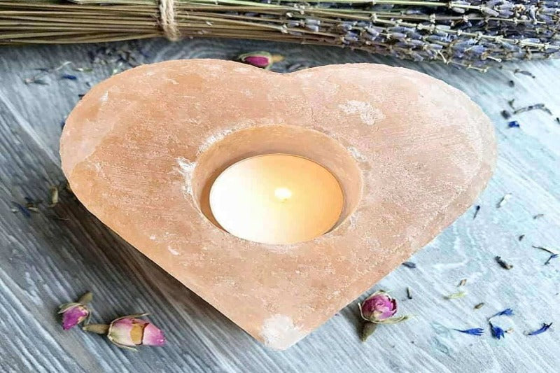 Salt Crystal Candle Holder 2 pack Crafted into a shape of a heart